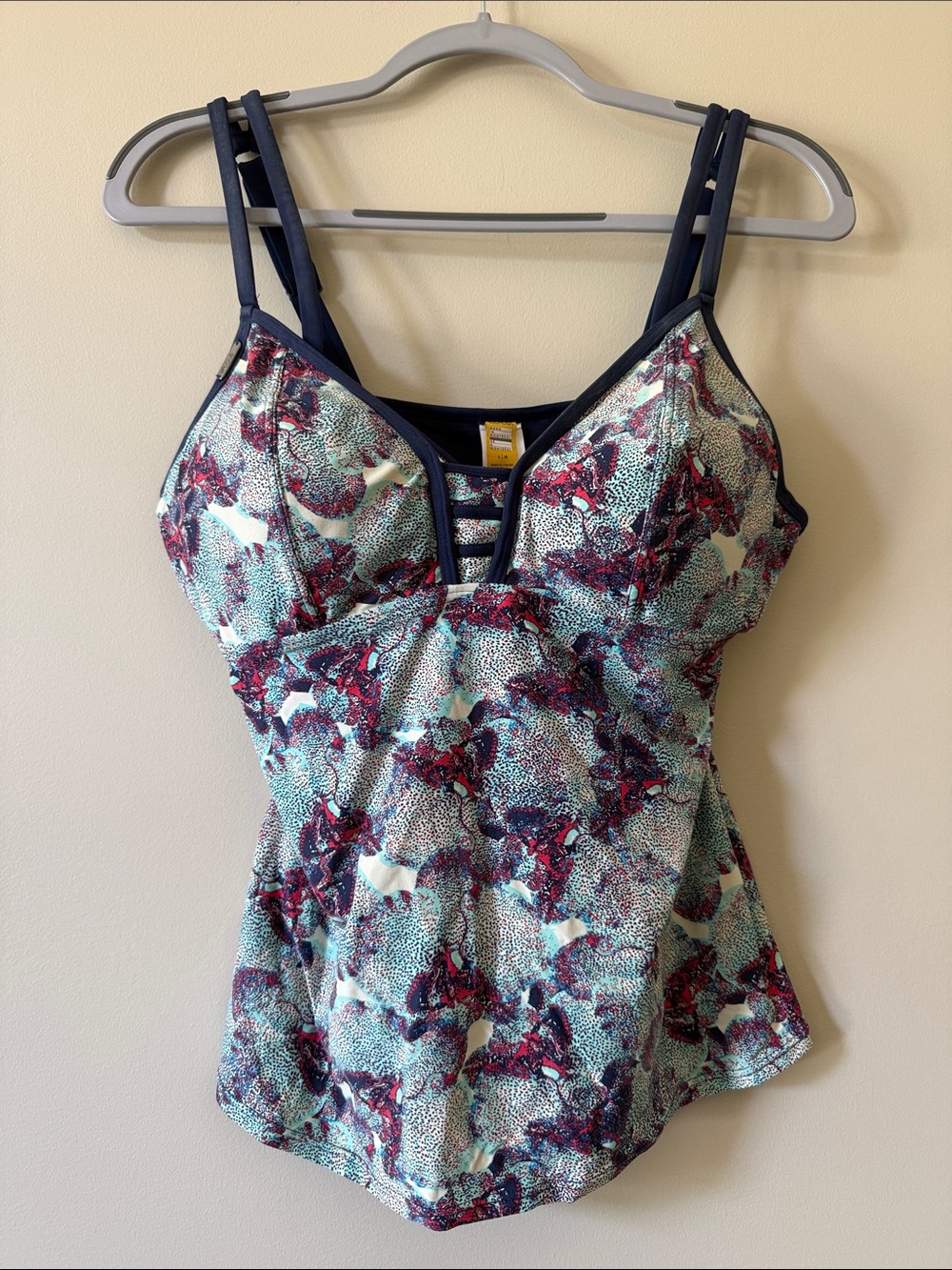Lole Mint, Navy & Pink Floral Strappy Tankini Top